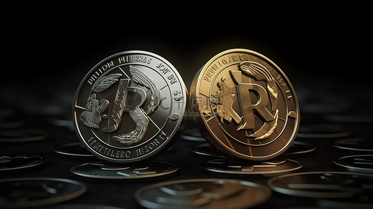3d 俄罗斯卢布与美元符号在硬币上的政治冲突与战争背景卡通风格渲染插图