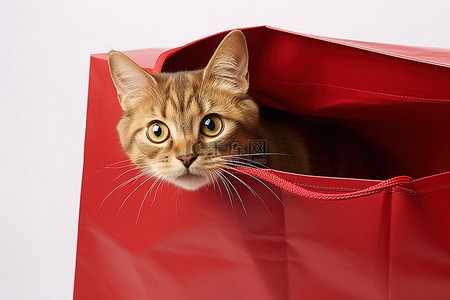 红色礼品袋里的猫