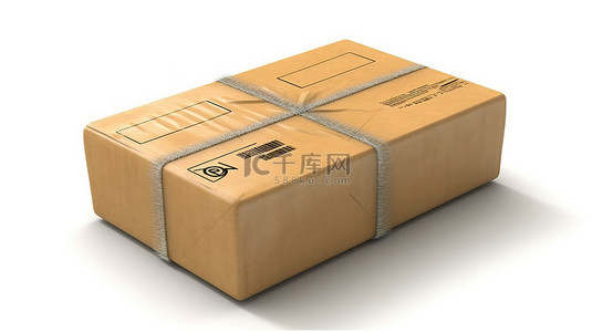 送货单背景图片_白色背景的 3D 渲染，在送货单顶部有一个纸板包裹包裹