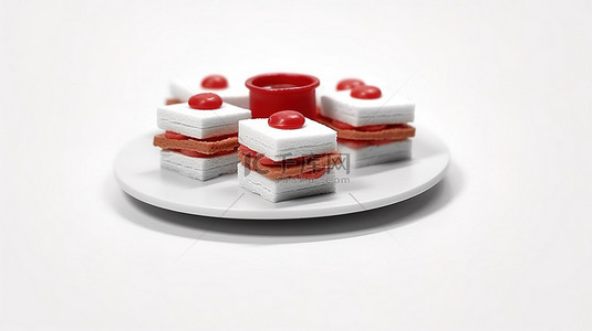 白色背景 3d 图标上单色扁平红色的小型快餐三明治