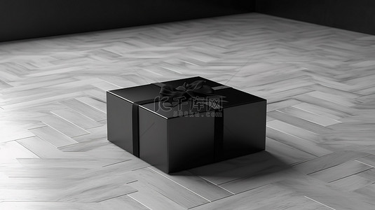 地板上带有黑盒布局的样机包的 3D 渲染