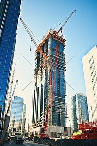 现代建筑高楼背景图片_高楼前正在施工