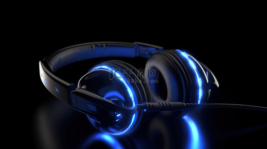 3d 蓝色复古耳机在具有白光效果的单色隔离背景下渲染
