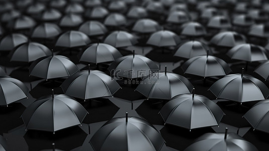 用于商业保护保险的黑色雨伞的安全和安保 3D 渲染