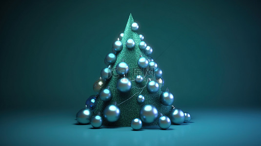 蓝色背景下装饰着充满活力的灯光和装饰品的喜庆 3D 圣诞树