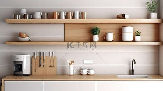 黑色房间背景图片_带模型海报的现代风格厨房的现代 3D 渲染