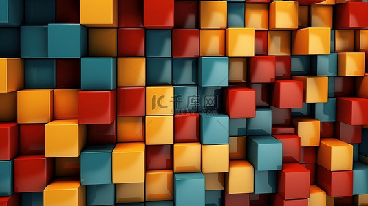 抽象壁纸背景的几何方形图案的 3D 渲染