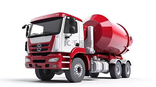 重型运输背景图片_白色背景红色水泥车工程机械的 3D 渲染