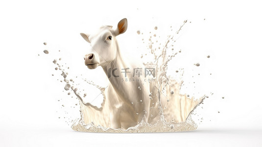 牛奶液体背景图片_山羊奶 3d 渲染在白色背景上隔离的飞溅