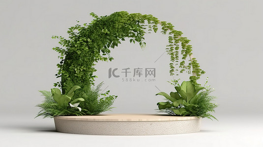 足球绿色背景背景图片_绿色色调天然植物讲台的 3d 渲染