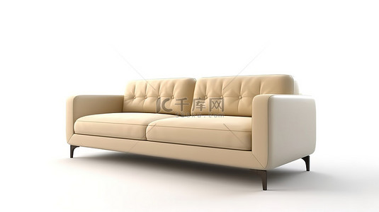 当代米色沙发前视图隔离在白色背景与 3D 阴影