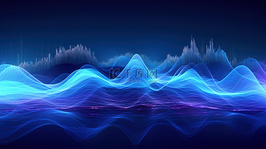 流动的蓝色能量波是 3d 动态声音概念