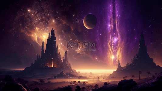 魔法满屋背景图片_星空宇宙城堡魔法绚烂背景