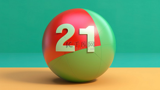 暑假绿色背景背景图片_2021 年 3D 渲染，沙滩球零和充满活力的绿色背景