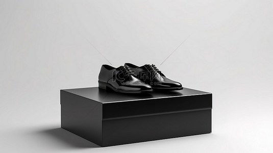包鞋背景图片_适合您设计的空白黑色鞋盒的白色背景 3D 渲染
