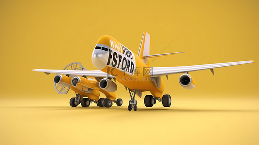 免费物流公司背景图片_卡通飞机 3d 渲染上的免费送货横幅