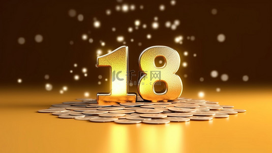 生日快乐字体背景图片_金色 3D 渲染背景，庆祝 18 岁生日快乐