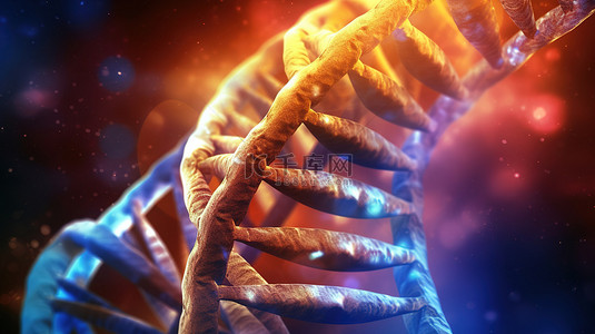 带纹理背景的螺旋抽象 DNA 概念图的 3D 渲染
