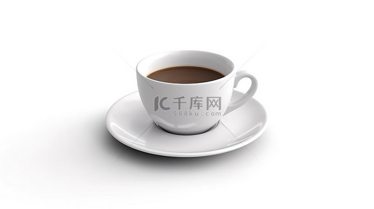 白色咖啡杯盖背景图片_3d 渲染中的咖啡杯独自站在白色背景上