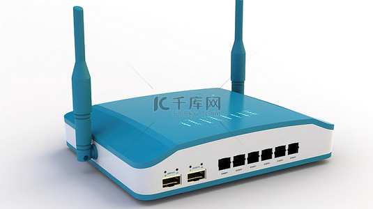 vpn路由器背景图片_白色背景在渲染中展示了带有蓝色 wifi 符号的 3d 路由器
