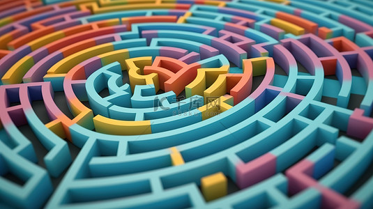 复杂图案背景图片_浅蓝色背景上彩色迷宫的 3D 渲染