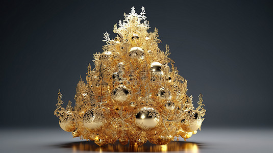 金色糖果背景图片_在 3d 渲染中装饰金色圣诞树
