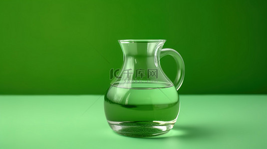 浅绿色背景上装满水的玻璃水瓶的 3D 渲染