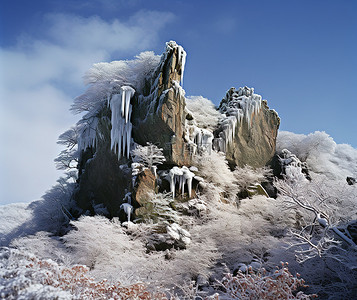 山雪背景图片_被雪覆盖的岩层