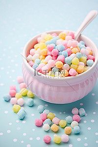 格子背景背景图片_一个碗，里面有勺子和糖果