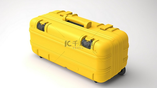 的行李箱背景图片_白色背景在 3D 渲染中展示黄色硬箱行李箱