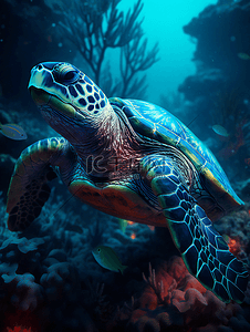 海龟海底世界背景图片_珊瑚植物海龟海底世界摄影广告背景
