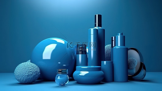 现实场景背景图片_3D 化妆品的优雅蓝色背景