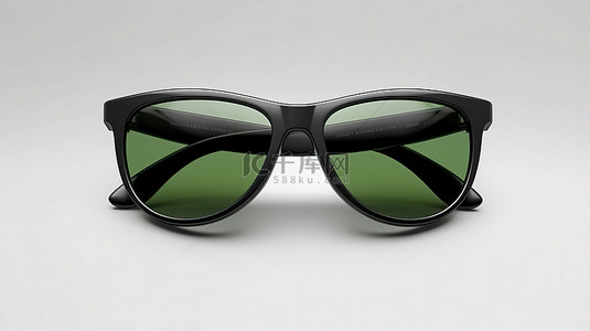 3D 渲染的干净白色背景上时尚的黑色塑料框太阳镜
