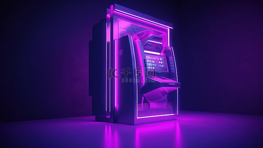 紫色 atm 的简约 3D 渲染，方便转账和支付概念