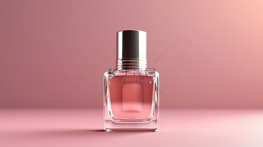 粉红色背景玻璃瓶中化妆品指甲油的 3D 插图