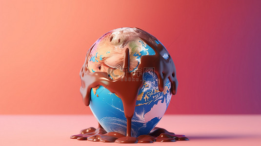 融化的冰淇淋以地球的形式突出全球变暖 3D 插图与复制空间