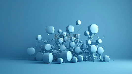 在蓝色背景上以 3D 渲染形式展示的旋转语音气泡报价集
