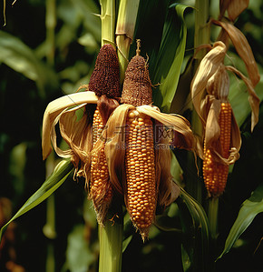 玉米须的玉米背景图片_棕色玉米，有黄色和棕色的花