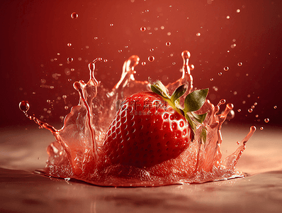 草莓食品背景图片_水花飞溅新鲜水果草莓摄影广告背景