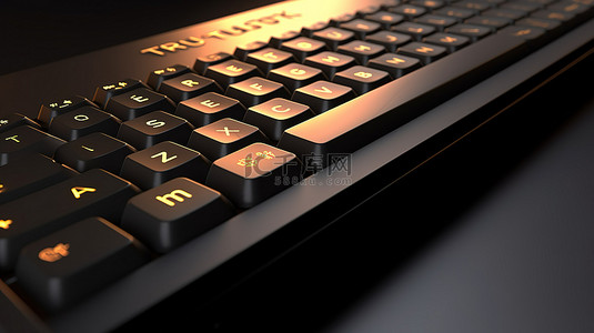 具有信任按钮的计算机键盘的 3D 渲染