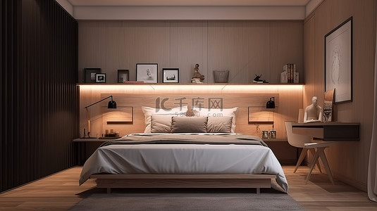 vi效果展示模板背景图片_华丽的小卧室，配有可爱的装饰和 3D 渲染效果