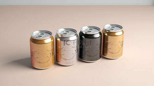 木制茶壶背景图片_米色背景木盖金属罐样机 3D 渲染，带切口隔离