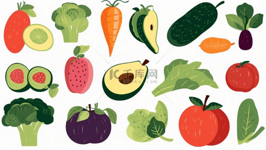绿色菜叶背景图片_食物水果组合卡通背景