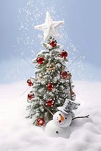白雪中的圣诞树 雪中的圣诞树