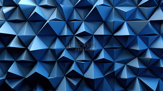 蓝色和深蓝色三角金字塔作为背景的未来派 3D 渲染