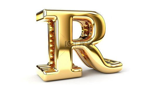 白色隔离背景上金色字母和数字的 3D 插图，带有字母 r