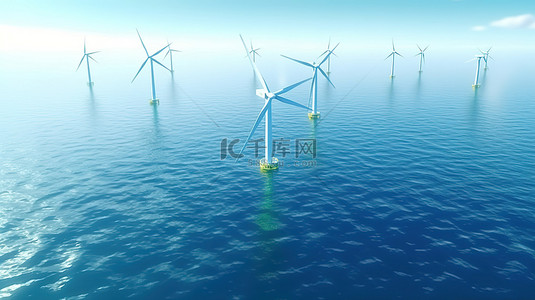 能源数字化背景图片_海洋风力涡轮机的鸟瞰图促进绿色能源和环保数字化创建