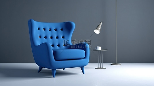 smm背景图片_带有喜欢的别针和蓝色椅子的白色手机的 3D 渲染插图