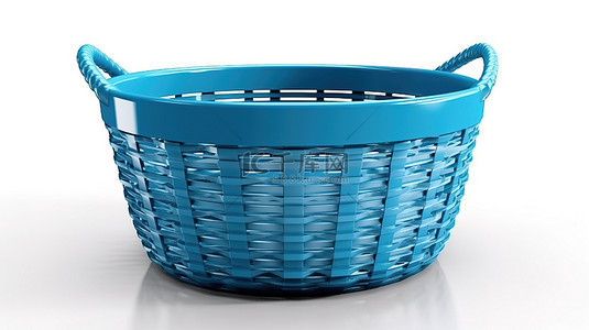 白色背景中蓝色购物篮的 3D 渲染图像