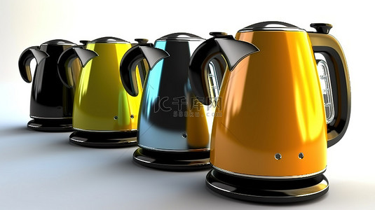黑茶壶背景图片_白色背景下 3D 渲染的当代电茶壶